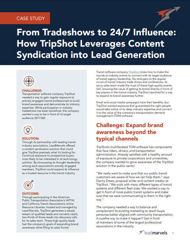 From Tradeshows to 24/7 Influence: How TripShot Leverages Content Syndication into Lead Generation